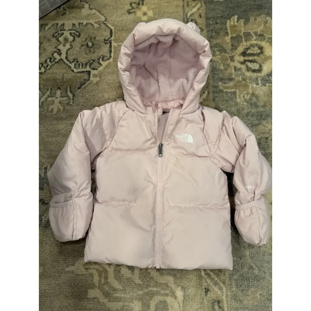 THE NORTH FACE Pink DOWN Filled FLEECE-LINED JACKET Baby Girl Sz 18-24 Months